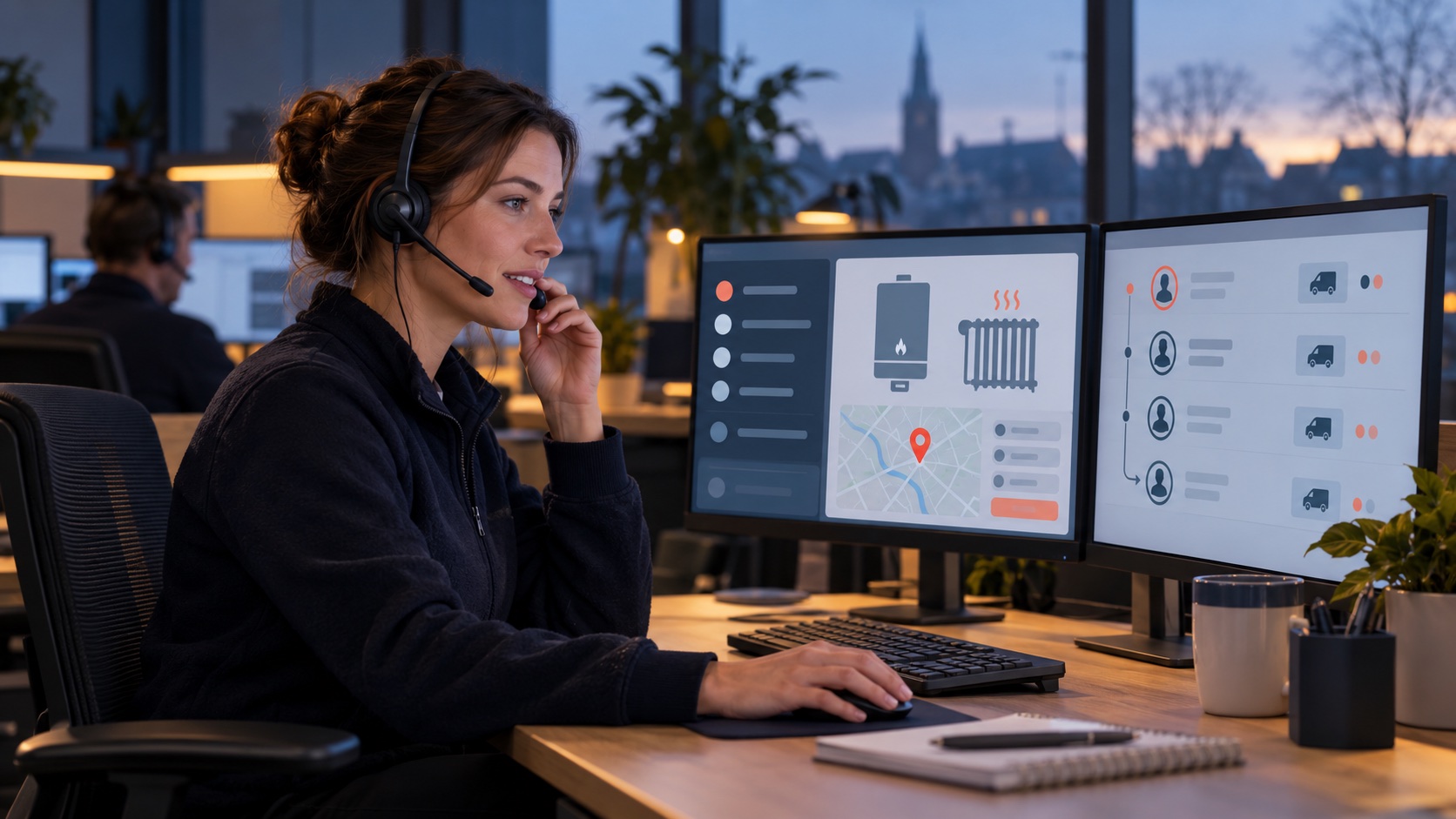 TeleDispatch-operator registreert op zondagochtend een verwarmingsstoring voor de wachtdienst