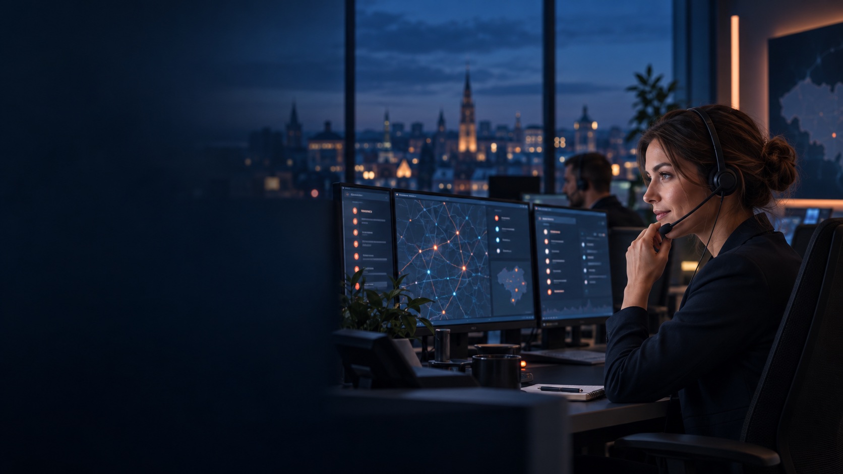 TeleDispatch-medewerker die communicatie en meldingen opvolgt